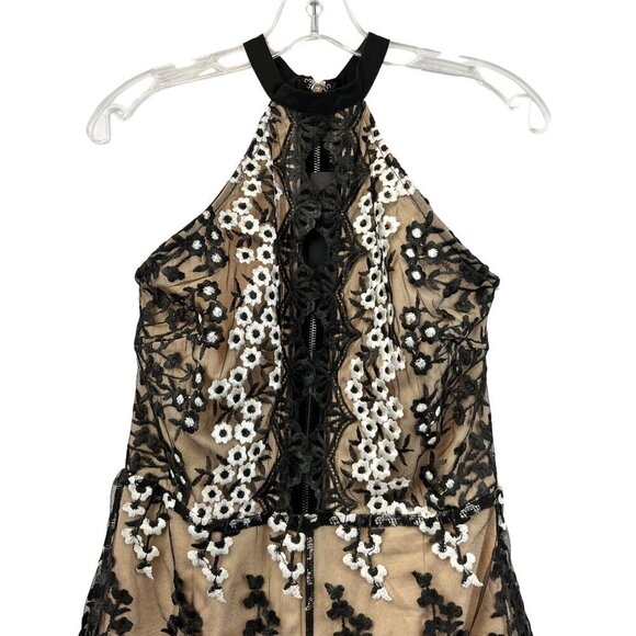 Aly Daly Womens Halter Racerback Floral Lace Romper Black/Multi L Cut Out - Picture 2 of 10